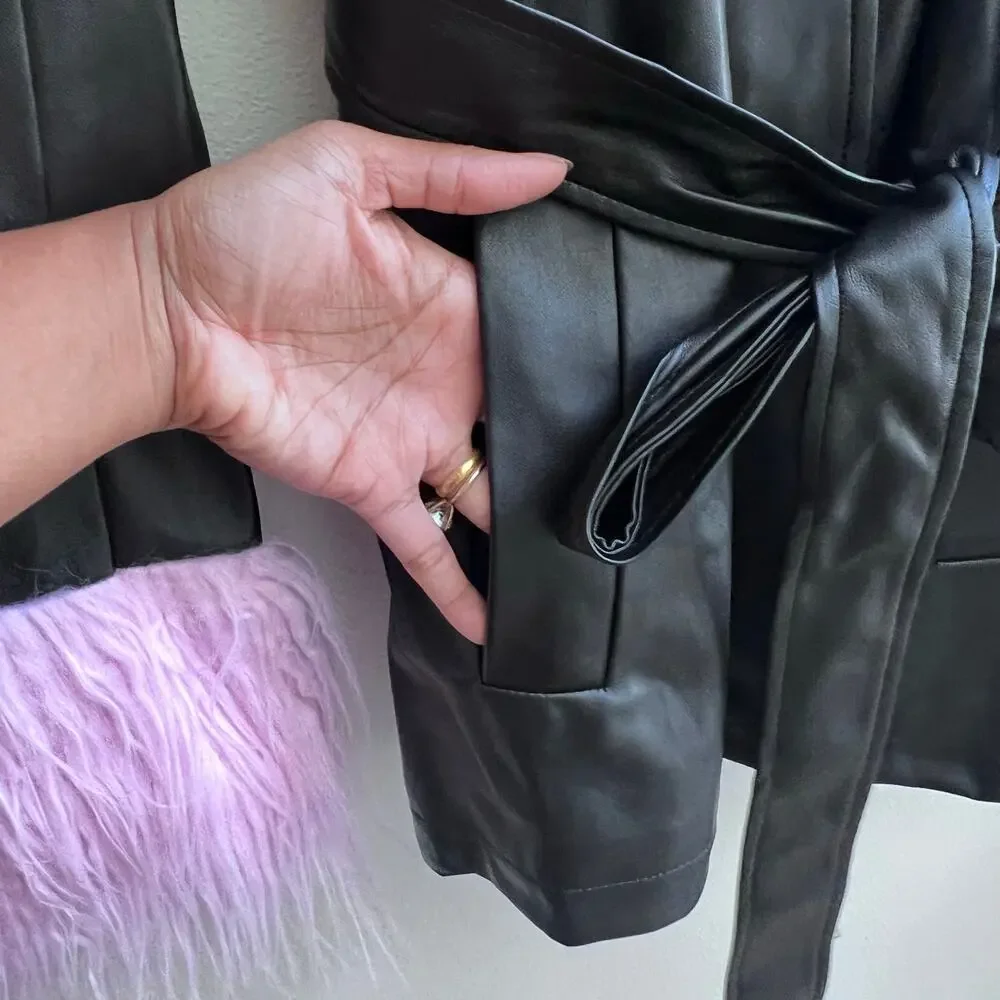ASOS DESIGN Brog‎ Cuff Faux Leather Black & Pink 70’s Retro Jacket Women's US 14